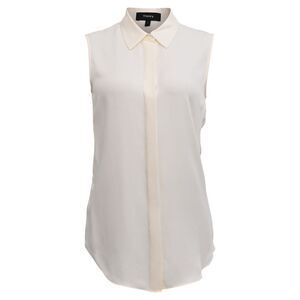 Theory Georgette Sleeveless Button-Up Blouse in White Silk